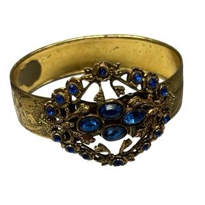 Vintage Coro Blue Rhinestone Hinged Medallion Bracelet